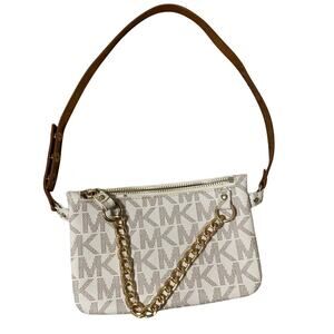 MICHAEL KORS IVORY SAFFIANO SIGNATURE PRINT FANNY PACK